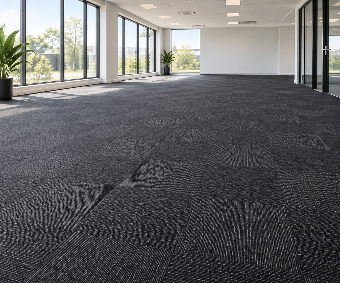 Grey carpet tiles installed in an open plan office, Melbourne